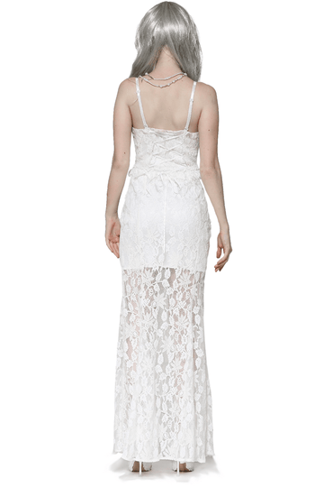 Graceful White Lace Mermaid Gown with Thin Straps